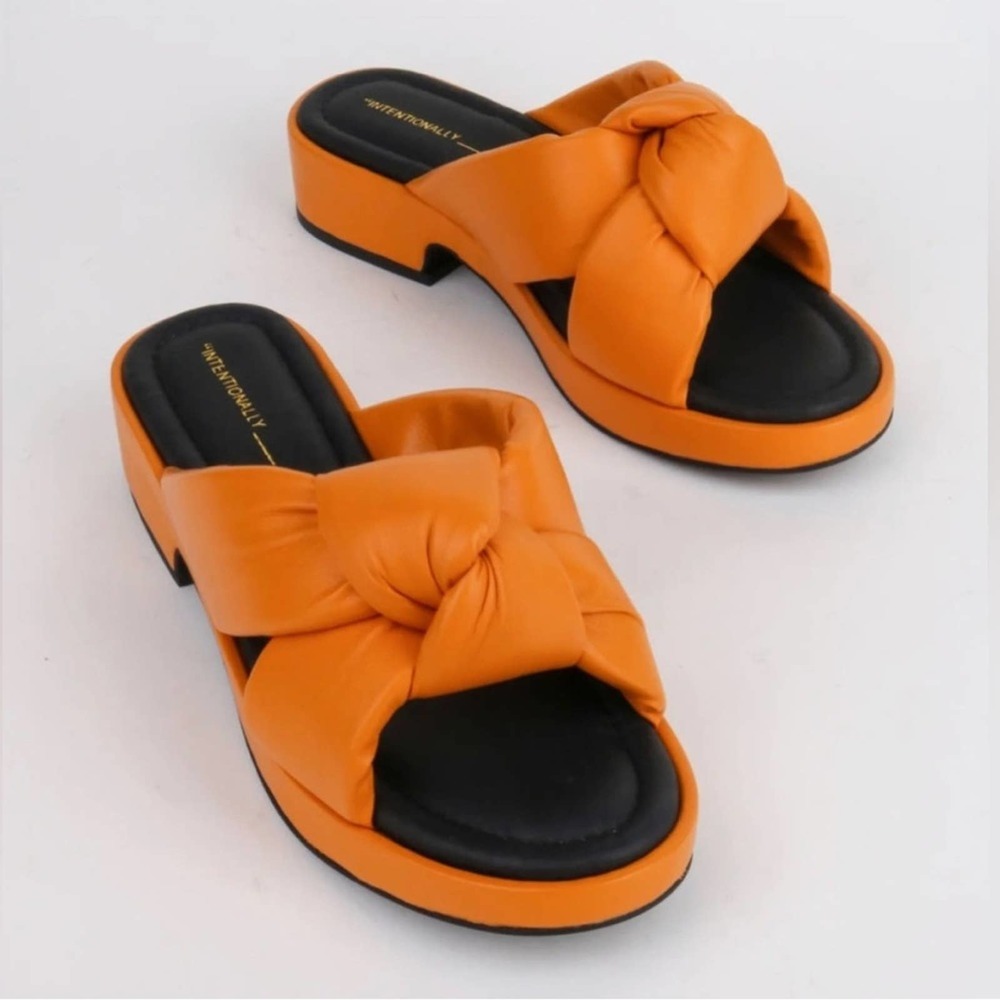 Intentionally Blank Romi Sandal Slip On Knotted Twist Strap Comfort Orange 9 - Picture 2 of 7